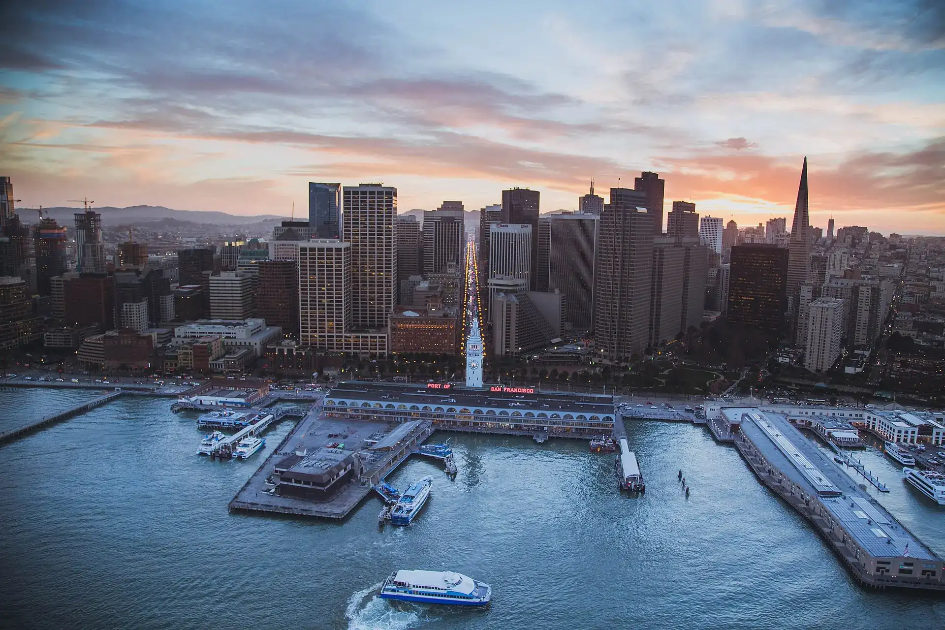 San Francisco waterfront and skyline at dusk